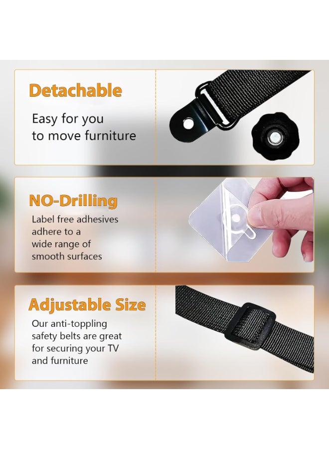 احزمة امان للتلفزيون قابلة للتعديل، عبوة من قطعتين من احزمة الاثاث المضادة للانحناء، اشرطة تثبيت تثبت على الحائط بدون ثقب، مثبتات اثاث لحماية الاطفال والجدار والخزانة الى الحائط او الحامل او المكتب - Image 3