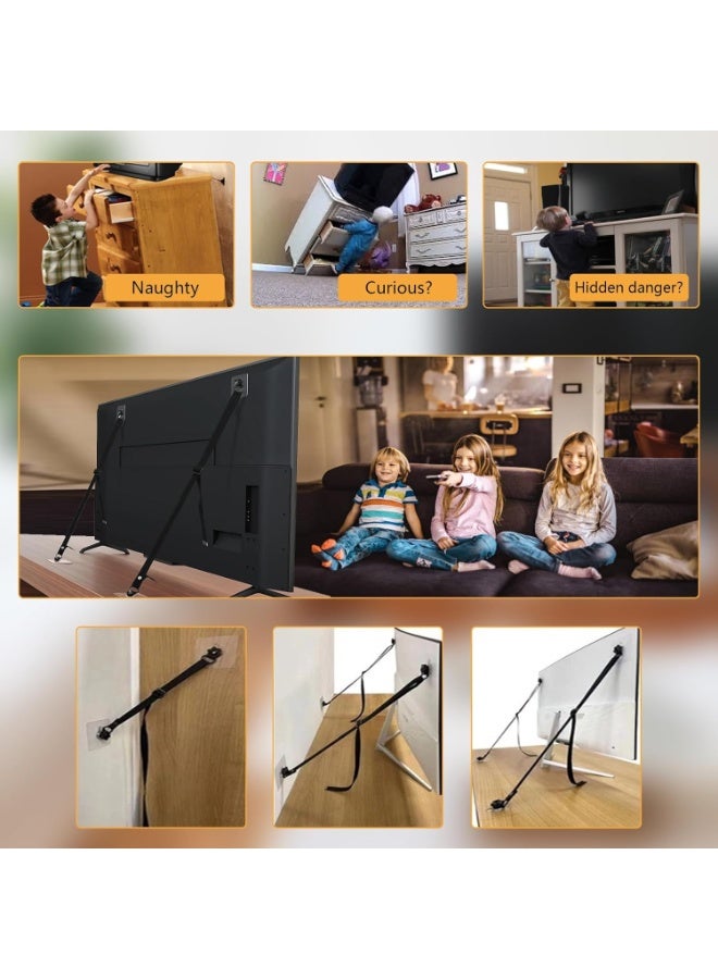 احزمة امان للتلفزيون قابلة للتعديل، عبوة من قطعتين من احزمة الاثاث المضادة للانحناء، اشرطة تثبيت تثبت على الحائط بدون ثقب، مثبتات اثاث لحماية الاطفال والجدار والخزانة الى الحائط او الحامل او المكتب - Image 4