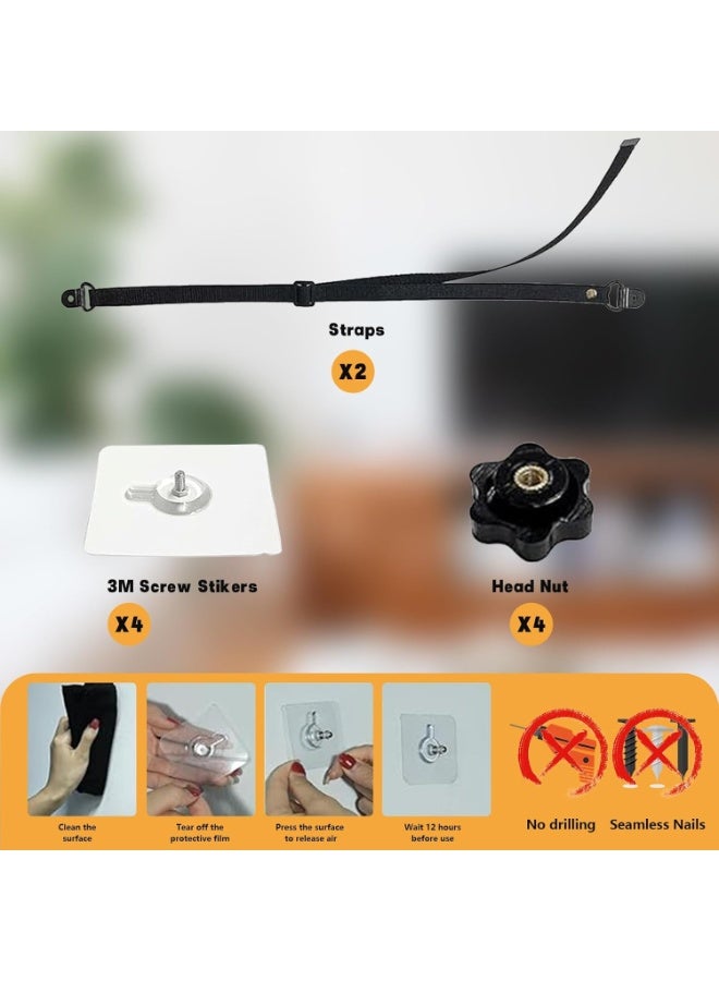 احزمة امان للتلفزيون قابلة للتعديل، عبوة من قطعتين من احزمة الاثاث المضادة للانحناء، اشرطة تثبيت تثبت على الحائط بدون ثقب، مثبتات اثاث لحماية الاطفال والجدار والخزانة الى الحائط او الحامل او المكتب - Image 5