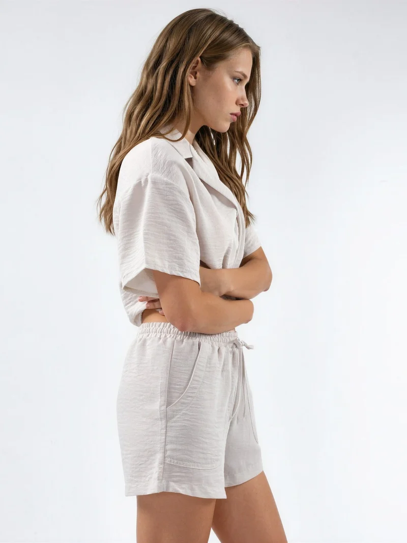 بوسيم BUSEM Mid Waist Wide Leg Shorts with Drawstring Waist