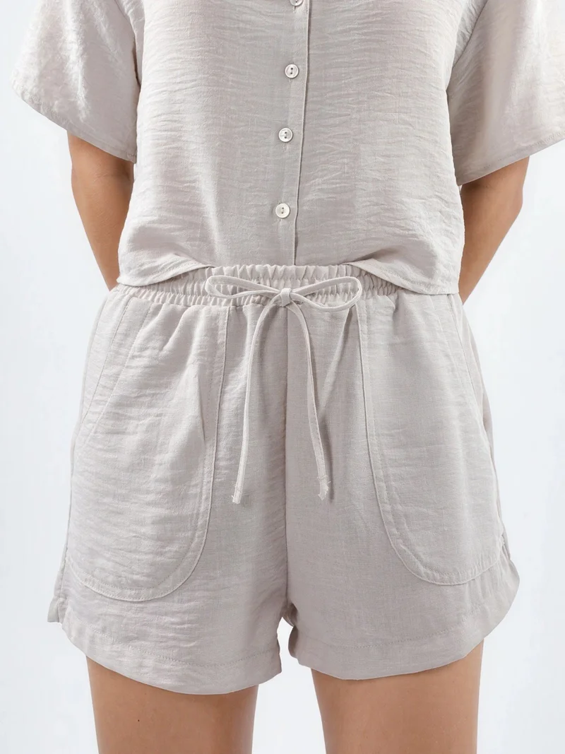 بوسيم BUSEM Mid Waist Wide Leg Shorts with Drawstring Waist