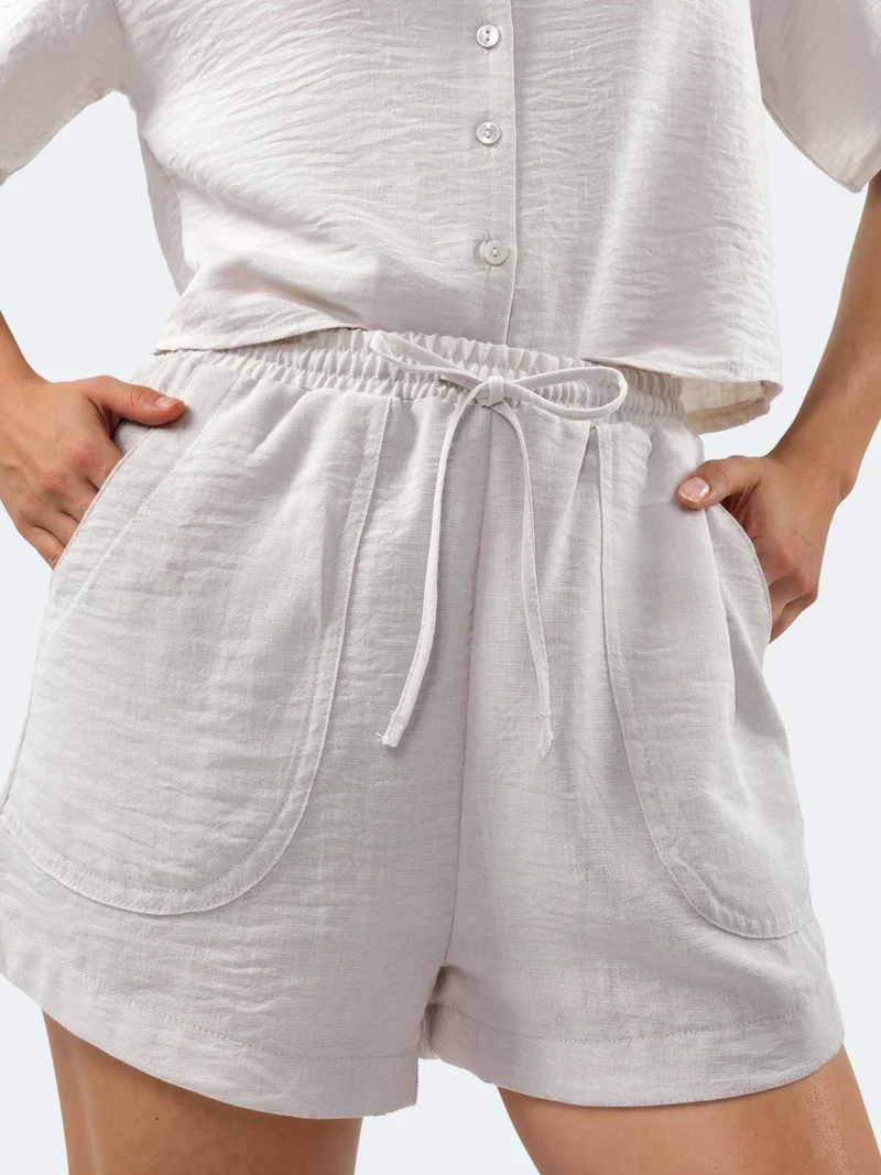 بوسيم BUSEM Mid Waist Wide Leg Shorts with Drawstring Waist