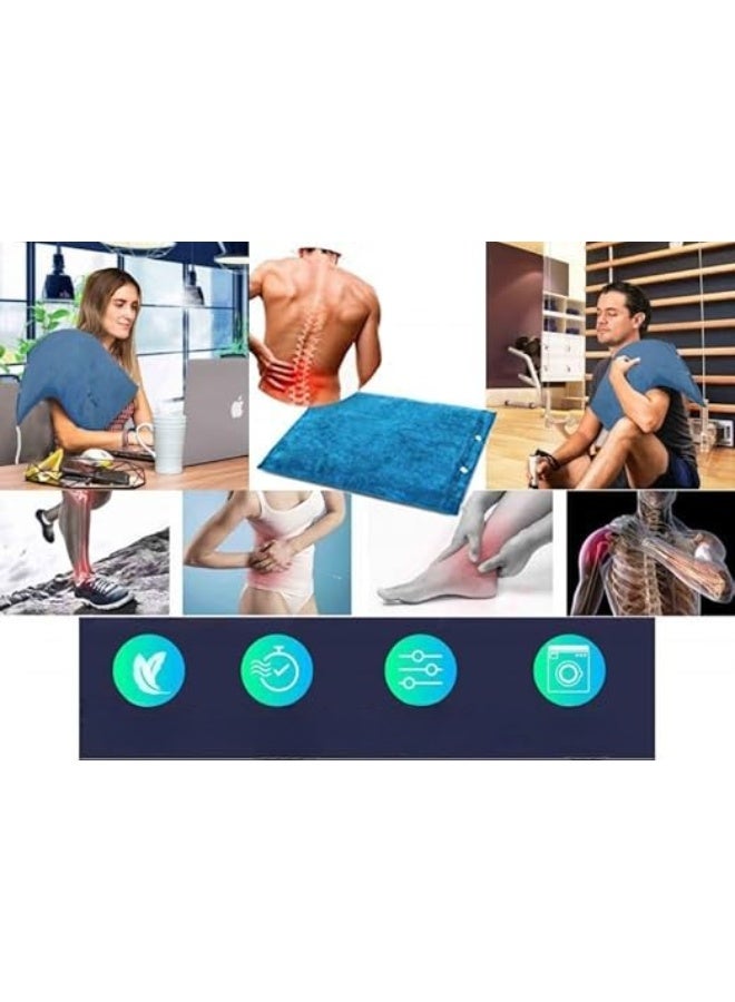 Electric Heating Pad King Size 30 by 60 centimeters Blue Color Moist and Dry Heat with Soft Cover and Two Meter Power Cord  - Image 3