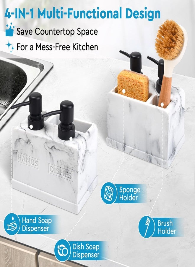Deobath Hand and Dish Soap Dispenser Set for Kitchen Sink,Dual Soap Dispenser with Sponge Caddy and Brush Holder 4-in-1 Countertop Organizer for Kitchen Bathroom,Useful Kitchen Gadgets-White Marble Look - Image 2
