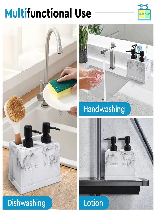 Deobath Hand and Dish Soap Dispenser Set for Kitchen Sink,Dual Soap Dispenser with Sponge Caddy and Brush Holder 4-in-1 Countertop Organizer for Kitchen Bathroom,Useful Kitchen Gadgets-White Marble Look - Image 5