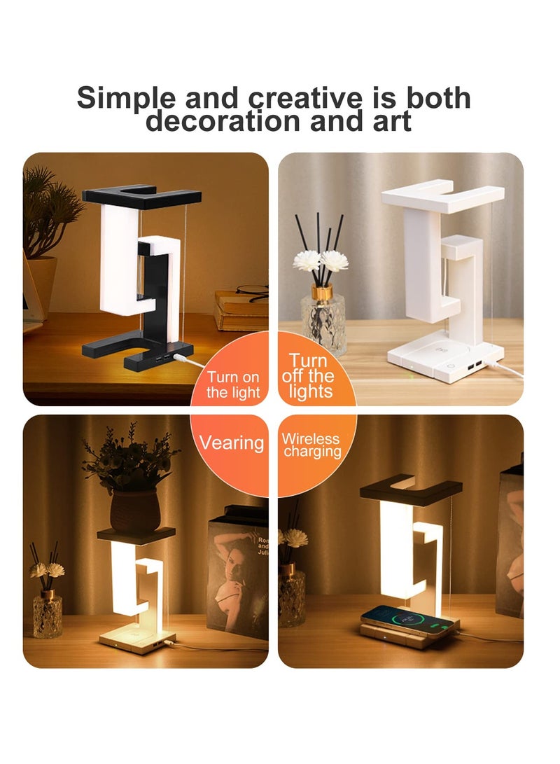 Touch Control Bedside Table Lamps with USB Port, Modern Floating Nightstand Lamp with 10W Fast Wireless Charger, 3-Way Dimmable LED Smart Night Light Lamp for Bedroom Table Living Room Decor - Image 5
