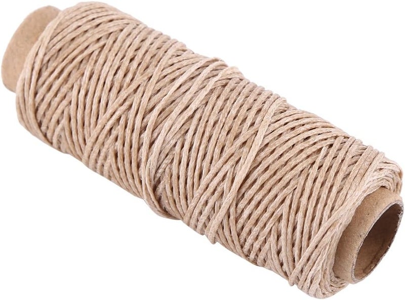 Waxed Sewing Thread, Flat Strong Durable Thread, 1mm Width 50m Length with Comfortable Touch, Ideal for Leather, Shoe Repair, Hand Stitching & Crafts (Khaki)