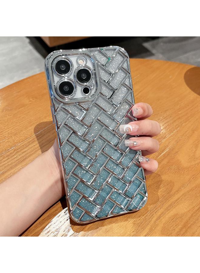 Zaboon Case For iPhone 12 Pro Woven Grid 3D Electroplating Laser Engraving Glitter Paper Phone Case - Image 1