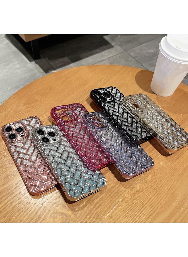 Zaboon Case For iPhone 12 Pro Woven Grid 3D Electroplating Laser Engraving Glitter Paper Phone Case - Image 2