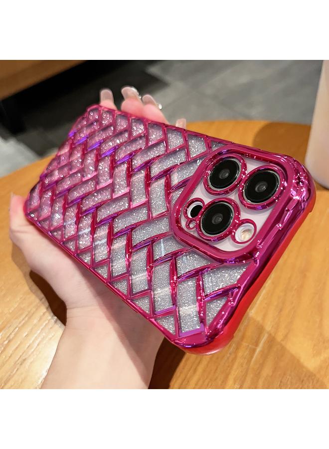 Zaboon Case For iPhone 12 Pro Woven Grid 3D Electroplating Laser Engraving Glitter Paper Phone Case - Image 5