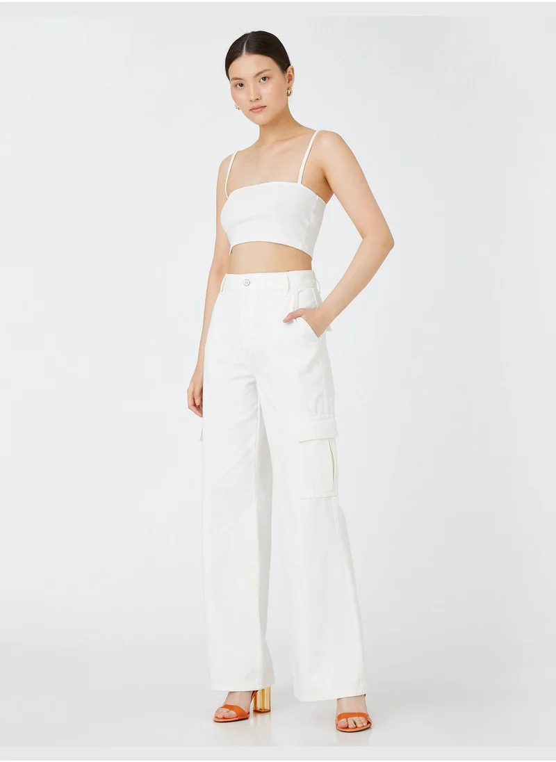 كوتون Cargo Trousers High Waist Pocket Detail - Bianca Jean