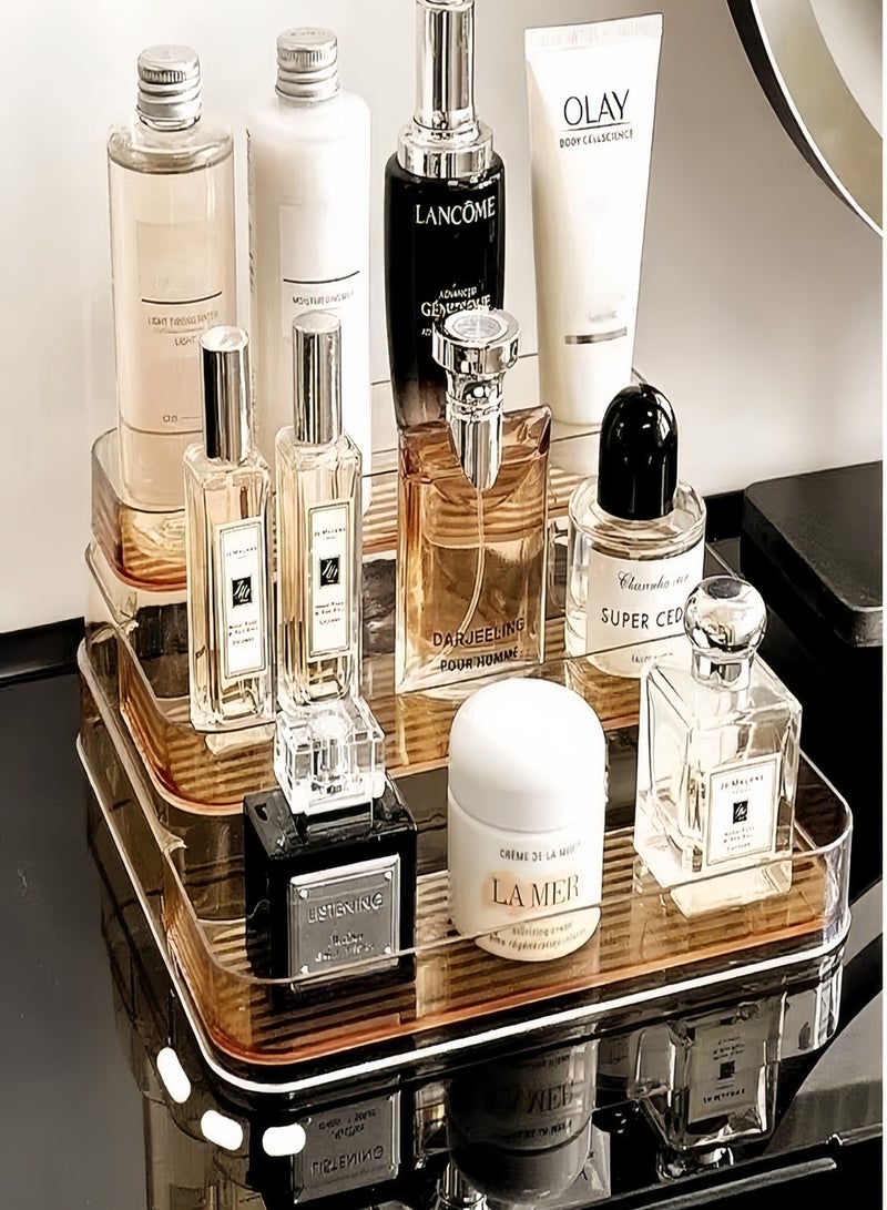 Perfume Cosmetics Organizer, Bathroom Organizer Countertop 3Tier Cosmetic Shelf Makeup Skincare Vanity Storage Tray for Dresser Cosmetic Makeup Brushes Toiletries Kitchen Spice Rack - Image 2