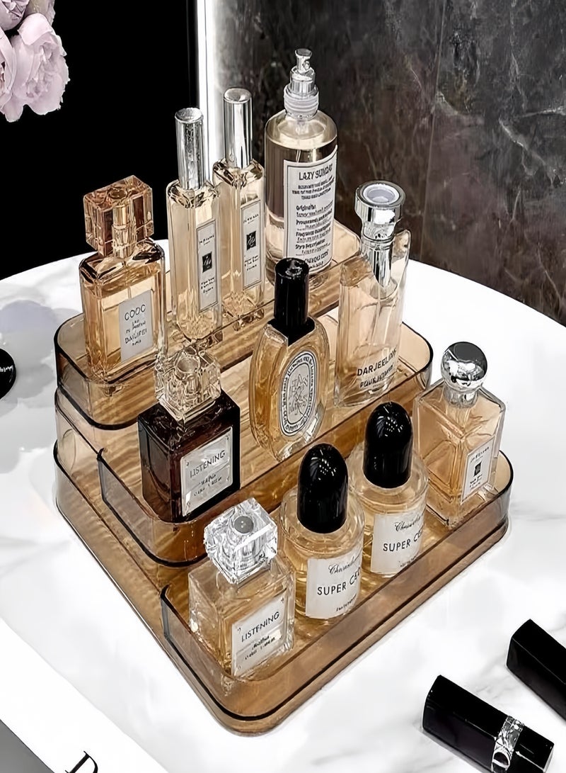 Perfume Cosmetics Organizer, Bathroom Organizer Countertop 3Tier Cosmetic Shelf Makeup Skincare Vanity Storage Tray for Dresser Cosmetic Makeup Brushes Toiletries Kitchen Spice Rack - Image 3