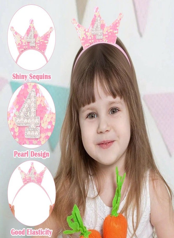 Exacoo 4th Birthday Girl Sash and Headband Set 4th Birthday decorations for Girls Sequins Pearl Princess Tiara Hairband,4 Year Old Happy Birthday Party Outfit Gifts - Image 3