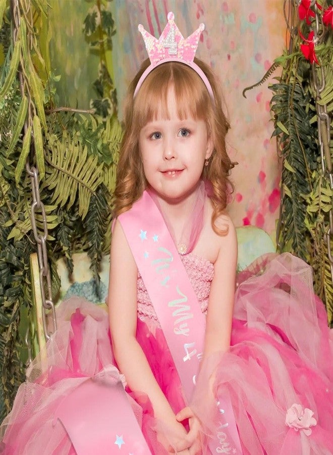 Exacoo 4th Birthday Girl Sash and Headband Set 4th Birthday decorations for Girls Sequins Pearl Princess Tiara Hairband,4 Year Old Happy Birthday Party Outfit Gifts - Image 4