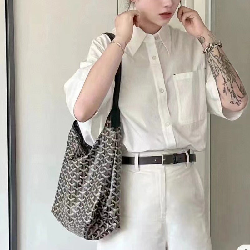 2024 Genuine Leather Tote Bag Tote Shopping Bag Satchel Letter Zipper Shoulder Dog Tooth Hobo Armpit Bag For Women Work Clothing - Image 4