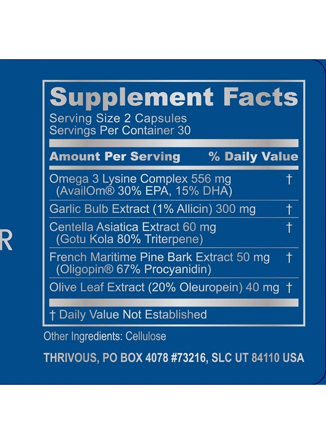 Thrivous Omega - Enhance Heart Function & Circulation - 5X Stronger Than Fish Oil - Advanced Geroprotector Supplement: Omega 3 Lysine Complex EPA DHA, Odorless Garlic, Pine Bark - 60 Capsules - Image 4