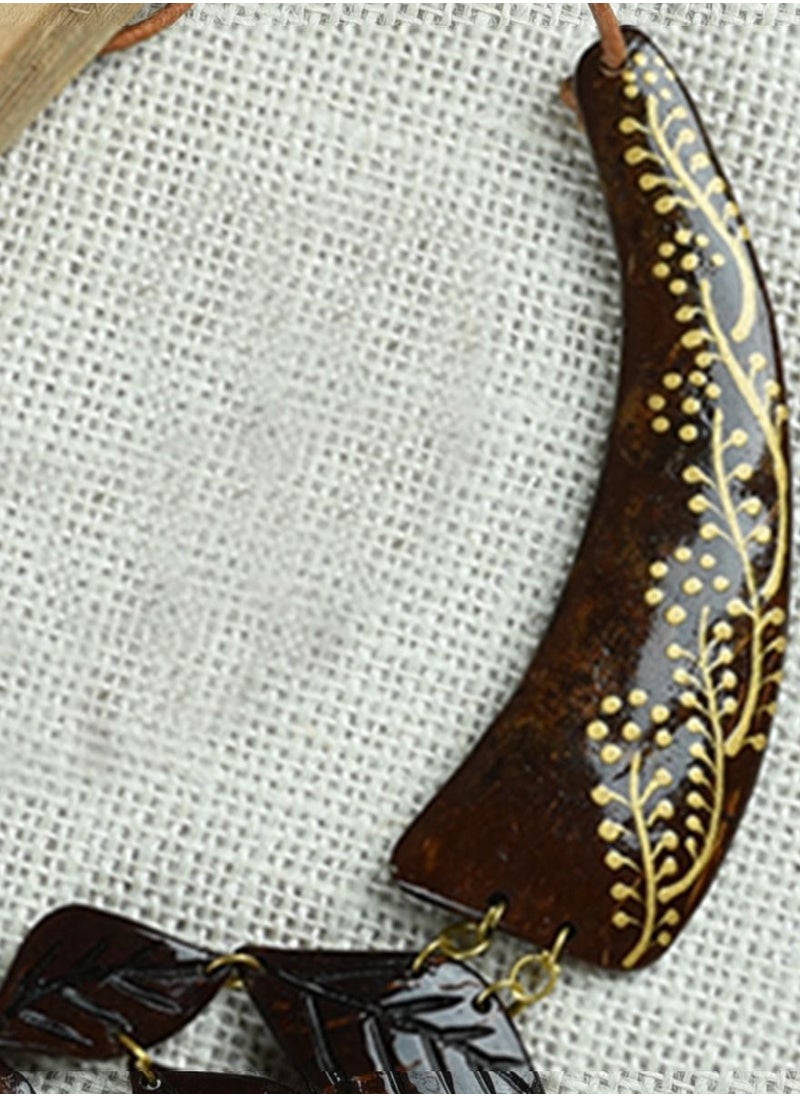 N & H - Handcrafted Coconut Shell Leaves Sword Shaped Necklace Set - Image 1