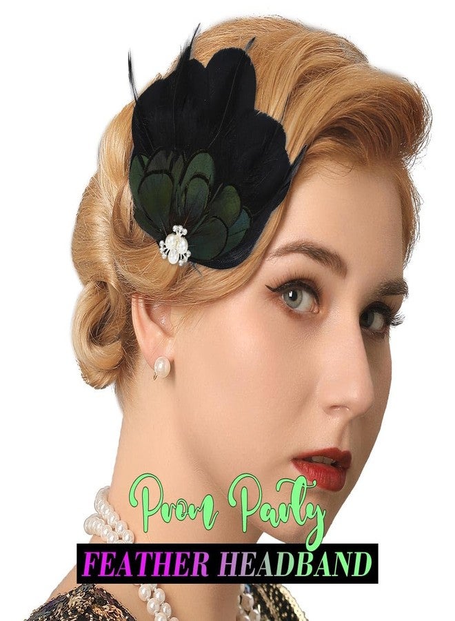 GENBREE Black Feather Hair Clip 1920s Flapper Headpiece Crystal Feather Headband Prom Party Hair Accessories for Women - Image 4