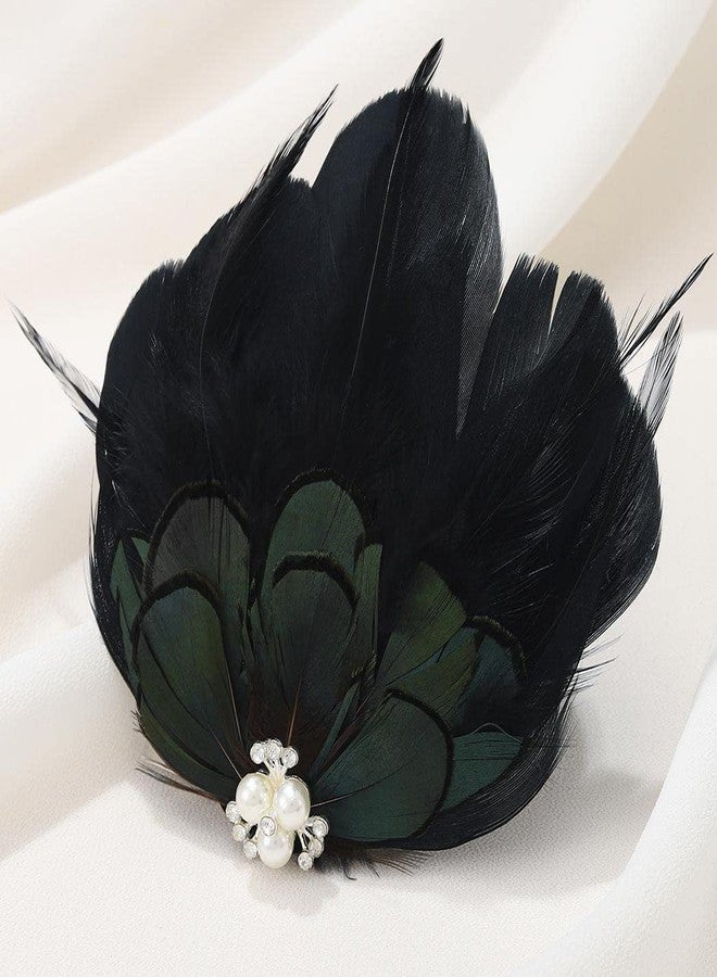 GENBREE Black Feather Hair Clip 1920s Flapper Headpiece Crystal Feather Headband Prom Party Hair Accessories for Women - Image 2