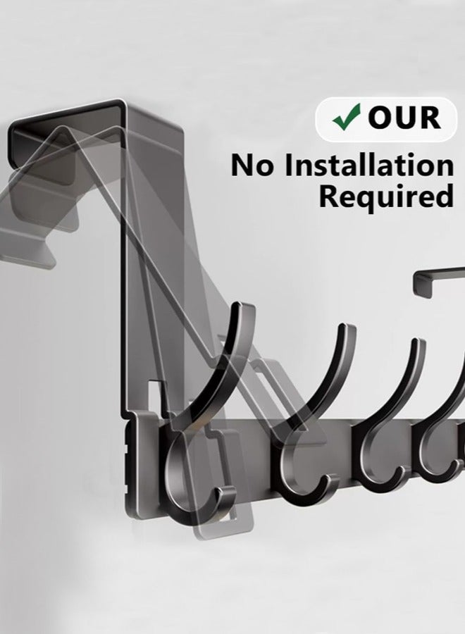 أوجا خطاف معلق على الباب مع 6 خطافات - رف منظم مقاوم للصدأ يوفر المساحة للمعاطف، المناشف، الحقائب، الأردية - لتعظيم التخزين المنزلي - Image 2