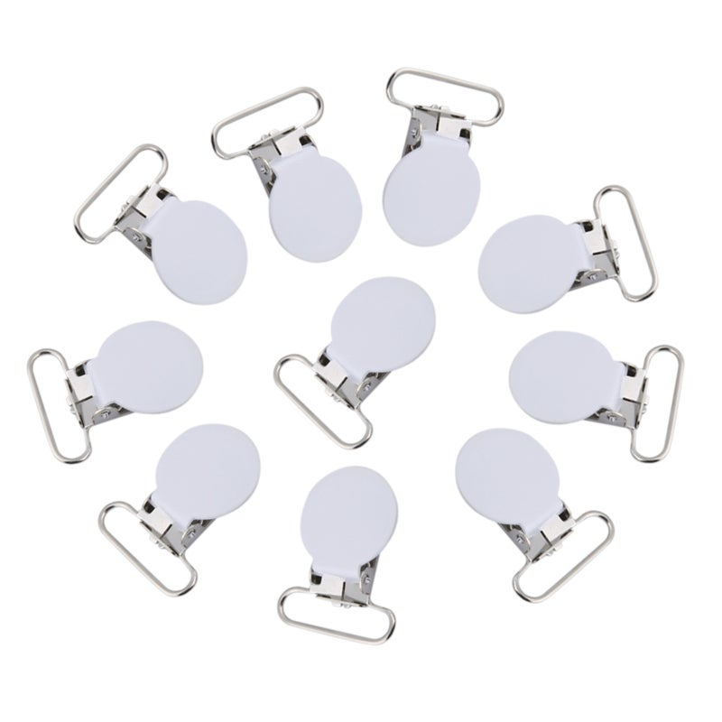 Suspender Clips: 1 White Metal Clip, Sturdy Durable, High Strength Firm Clamp - Glossy Elegant Design, DIY Accessory Clip for Baby Pacifier Straps & Clothing DIY Projects - Image 1