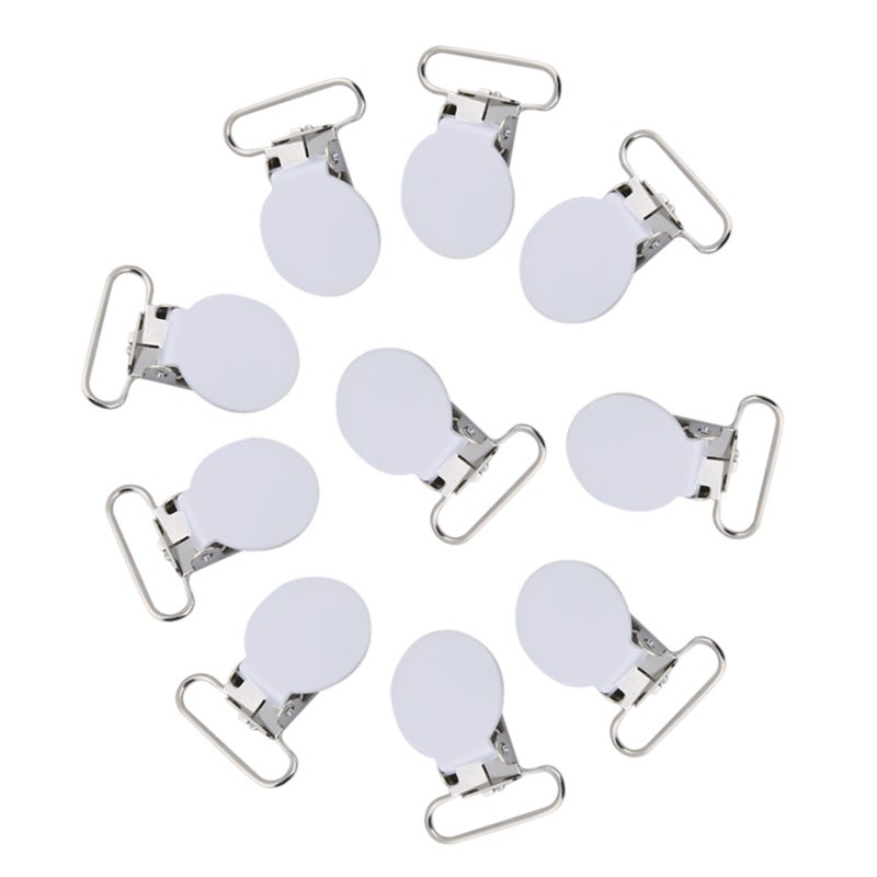 Suspender Clips: 1 White Metal Clip, Sturdy Durable, High Strength Firm Clamp - Glossy Elegant Design, DIY Accessory Clip for Baby Pacifier Straps & Clothing DIY Projects - Image 2