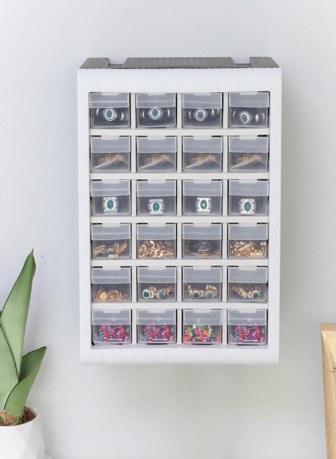 جونيس منظم خزانة الحرف اليدوية من جونيس، خزانة قطع بلاستيكية بـ 24 درجًا، صندوق تخزين أدوات للبراغي والصواميل والأجزاء الصغيرة - Image 5