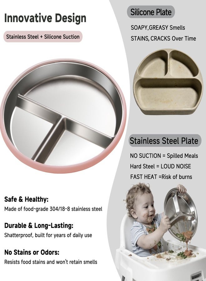 Bufims Stainless Steel baby Plates with Suction,Divided Plates with Removable Silicone Sleeves for Kids and toddler|BPA Free, Non-Toxic|Dinner&Snack Plates|Dishwasher Safe Feeding Set, 3 Pack - Image 5