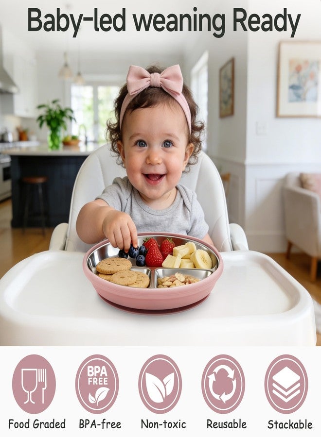 Bufims Stainless Steel baby Plates with Suction,Divided Plates with Removable Silicone Sleeves for Kids and toddler|BPA Free, Non-Toxic|Dinner&Snack Plates|Dishwasher Safe Feeding Set, 3 Pack - Image 4