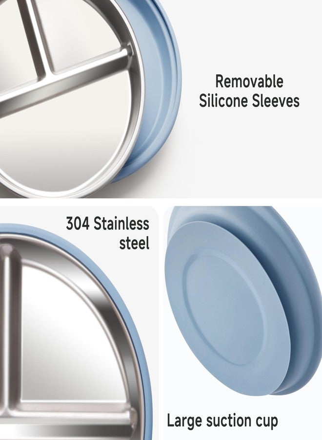 Bufims Stainless Steel baby Plates with Suction,Divided Plates with Removable Silicone Sleeves for Kids and toddler|BPA Free, Non-Toxic|Dinner&Snack Plates|Dishwasher Safe Feeding Set, 3 Pack - Image 3