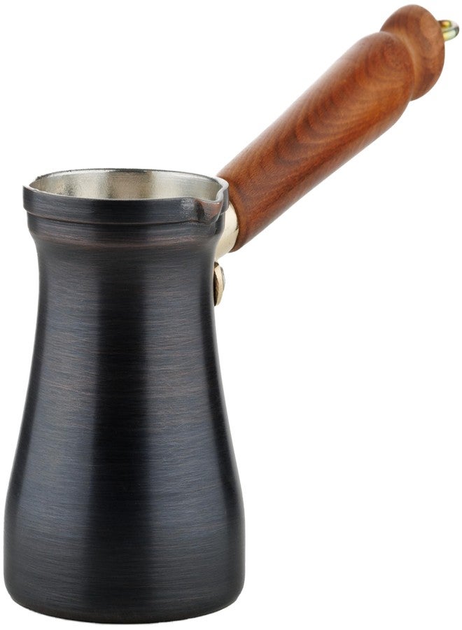 DEMMEX Summer 2024 Brushed Copper Turkish Coffee Pot, Cezve Ibrik Briki, Stovetop Greek Arabic Coffee Maker, Copper & Wooden Handle & Tin Lining, 100% Handcrafted (Patina, 8 fl Oz/2-3 ppl) - Image 1