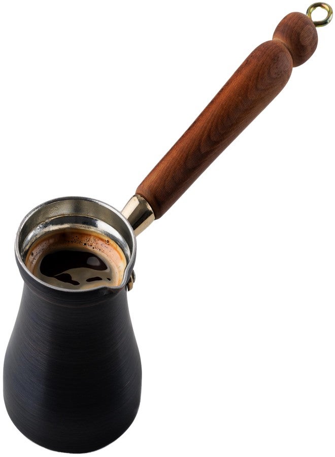 DEMMEX Summer 2024 Brushed Copper Turkish Coffee Pot, Cezve Ibrik Briki, Stovetop Greek Arabic Coffee Maker, Copper & Wooden Handle & Tin Lining, 100% Handcrafted (Patina, 8 fl Oz/2-3 ppl) - Image 5