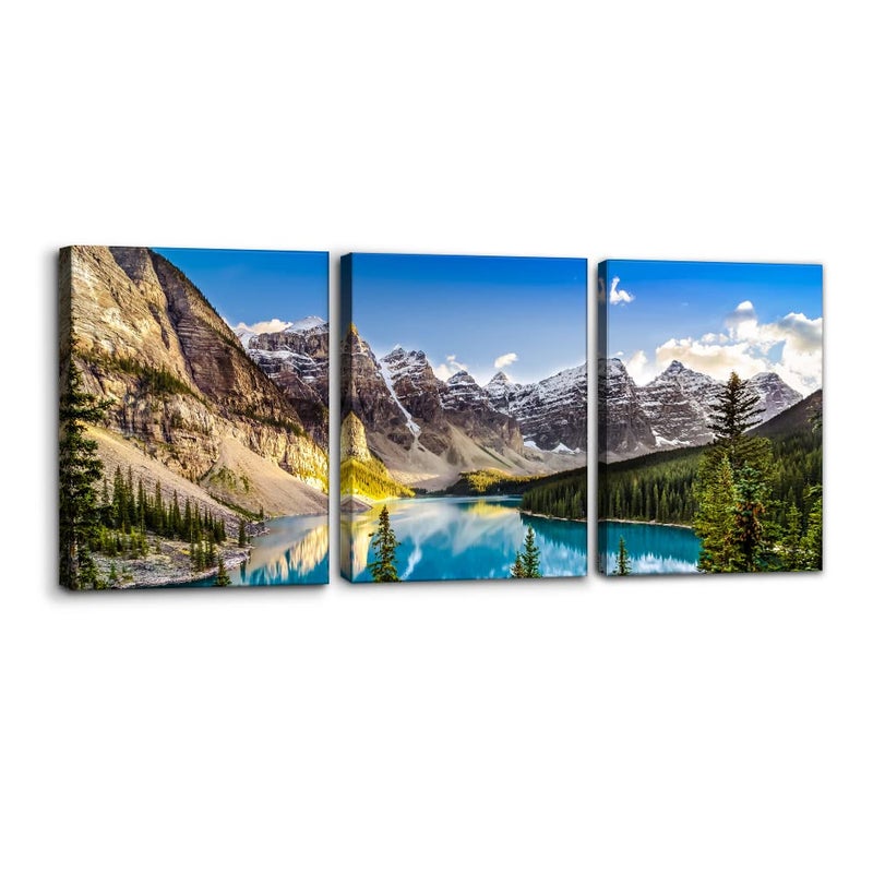 3 Pieces Colorado Framed Wall Art Snow Mountain and Lake National Park Natural Landscape Picture Modern Artwork Painting Print on Canvas for Living Room Home Decoration  12 x 16 x 3