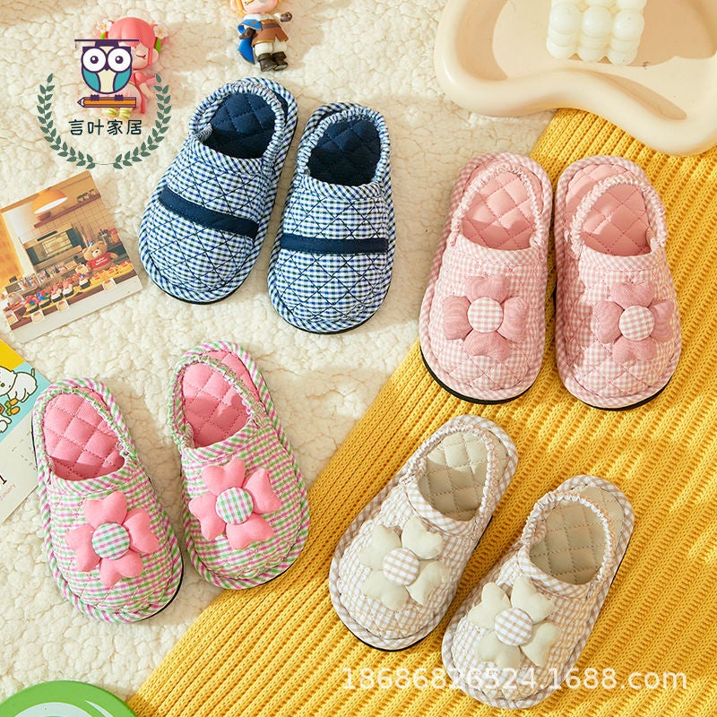 Baby Elastic Band Cotton Slippers For , 1-2-3 Years Old, Pure Cotton Fabric, Indoor Non-Slip, Warm Winter Baby Slippers - Image 2