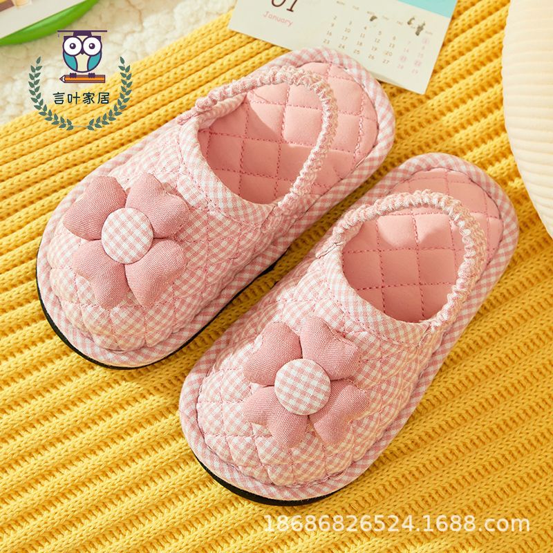 Baby Elastic Band Cotton Slippers For , 1-2-3 Years Old, Pure Cotton Fabric, Indoor Non-Slip, Warm Winter Baby Slippers - Image 1