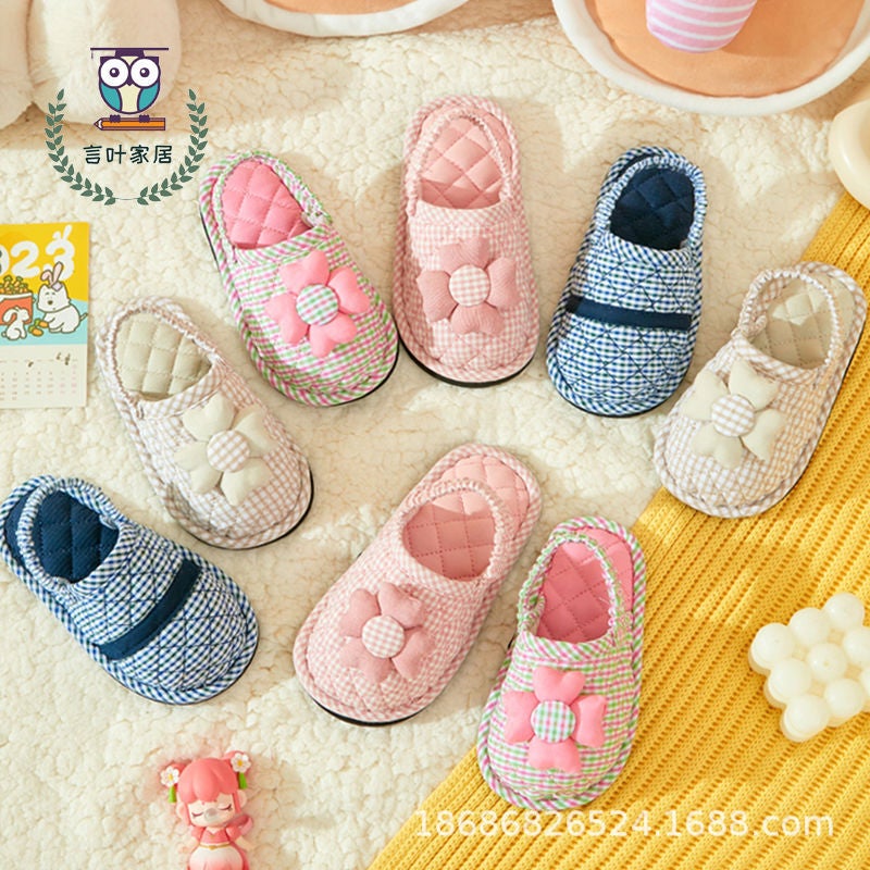 Baby Elastic Band Cotton Slippers For , 1-2-3 Years Old, Pure Cotton Fabric, Indoor Non-Slip, Warm Winter Baby Slippers - Image 4