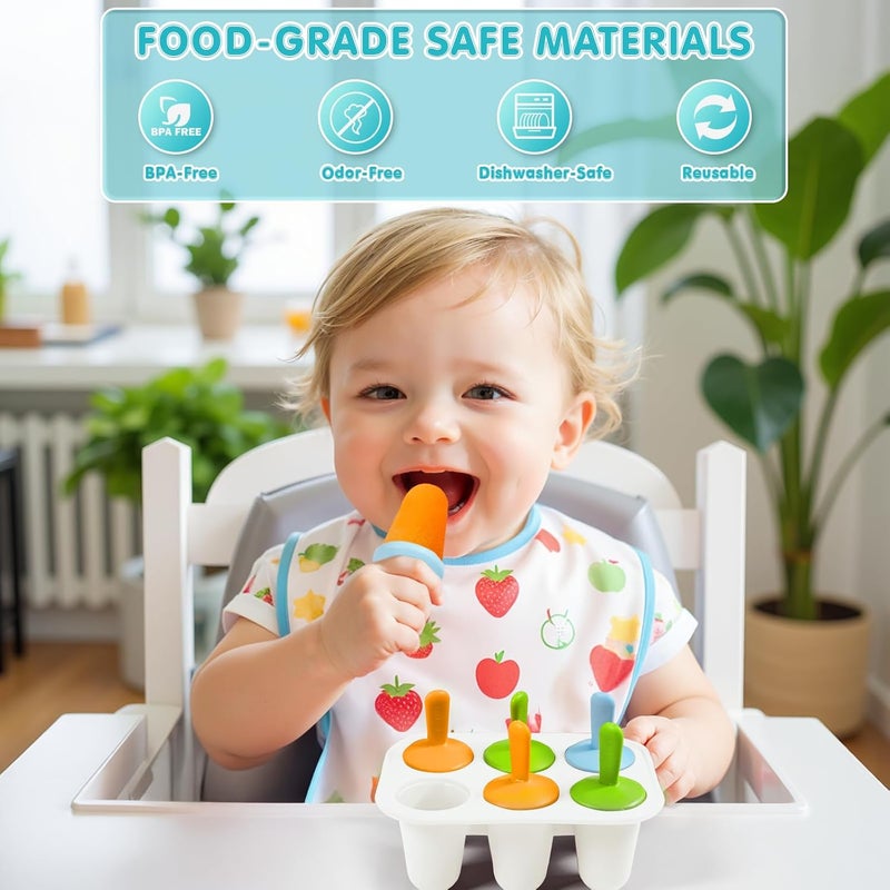 Miaowoof Silicone Popsicles Molds for Toddlers, 6-Cavity Non-BPA Premium Silicone Small Popsicle Molds, Ice Pop Mold with 6 Colorful Reusable Sticks for Kids (White) - Image 2