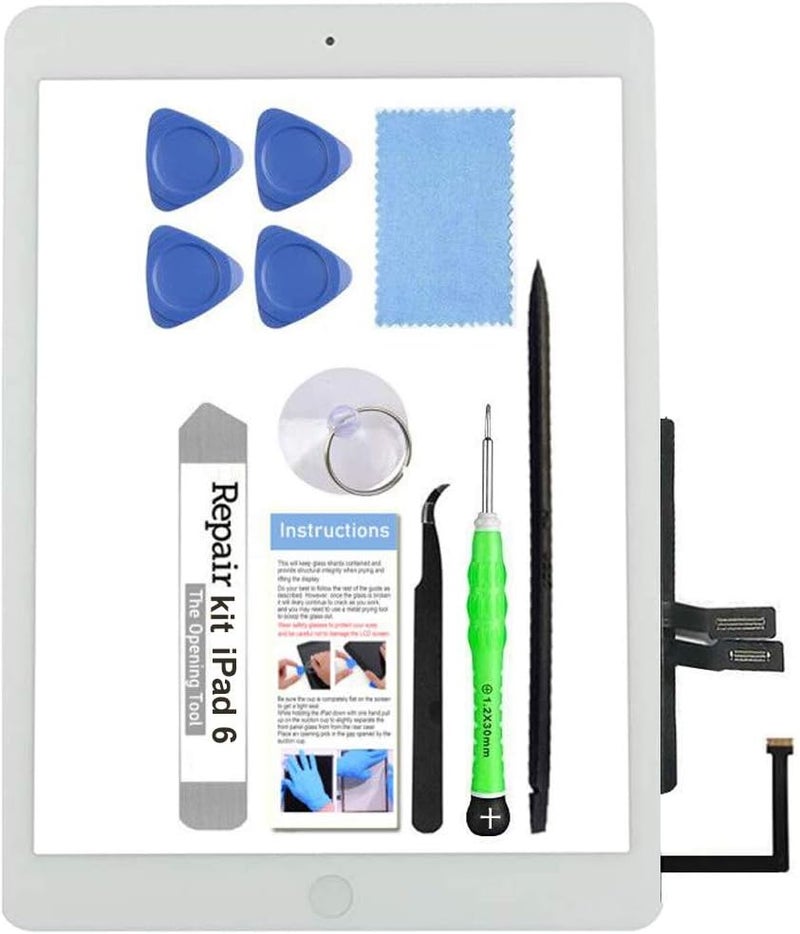 TSIOFO for iPad 6 (6th Gen 2018) A1893 A1954 Screen Replacement Glass Touch Digitizer Repair Kit with Home Button & Tools - Only for iPad 6 6th Generation (White) - Image 1