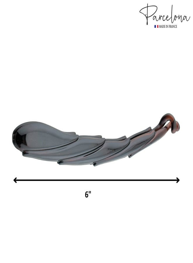 Parcelona French Curled Tortoise Shell Brown Large 6" Celluloid Acetate Ponytail Interlocking No Slip Grip Fishtail Banana Hair Clip for Women and Girls, Made in France - Image 4