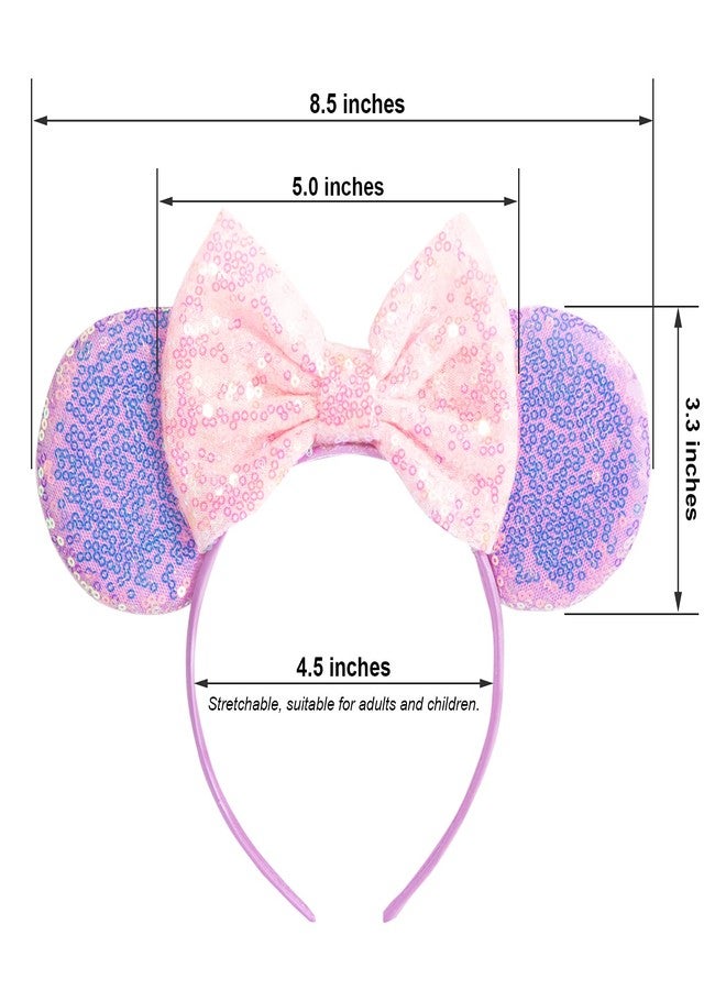 CHuangQi Mouse Ears Headbands with Shiny Bow, Double-sided Sequins Glitter Hair Band, for Birthday Party, Celebration or Event (XC5) - Image 3