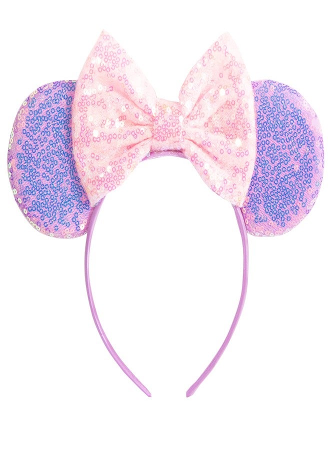 CHuangQi Mouse Ears Headbands with Shiny Bow, Double-sided Sequins Glitter Hair Band, for Birthday Party, Celebration or Event (XC5) - Image 1
