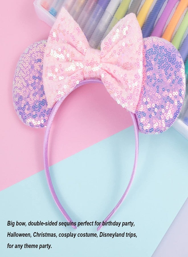 CHuangQi Mouse Ears Headbands with Shiny Bow, Double-sided Sequins Glitter Hair Band, for Birthday Party, Celebration or Event (XC5) - Image 4