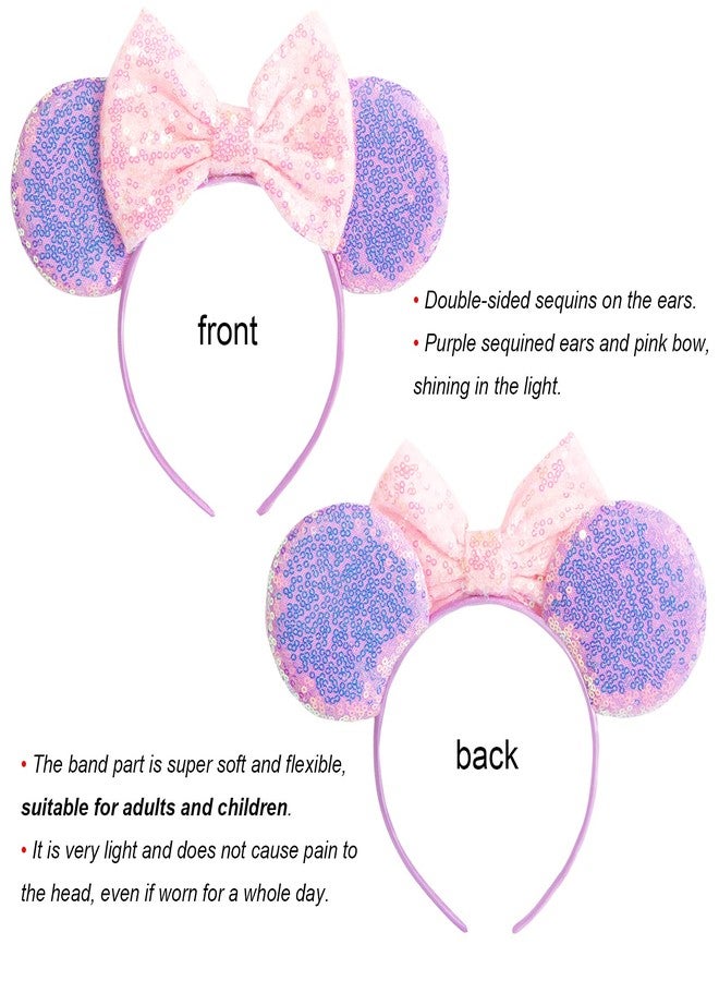 CHuangQi Mouse Ears Headbands with Shiny Bow, Double-sided Sequins Glitter Hair Band, for Birthday Party, Celebration or Event (XC5) - Image 2