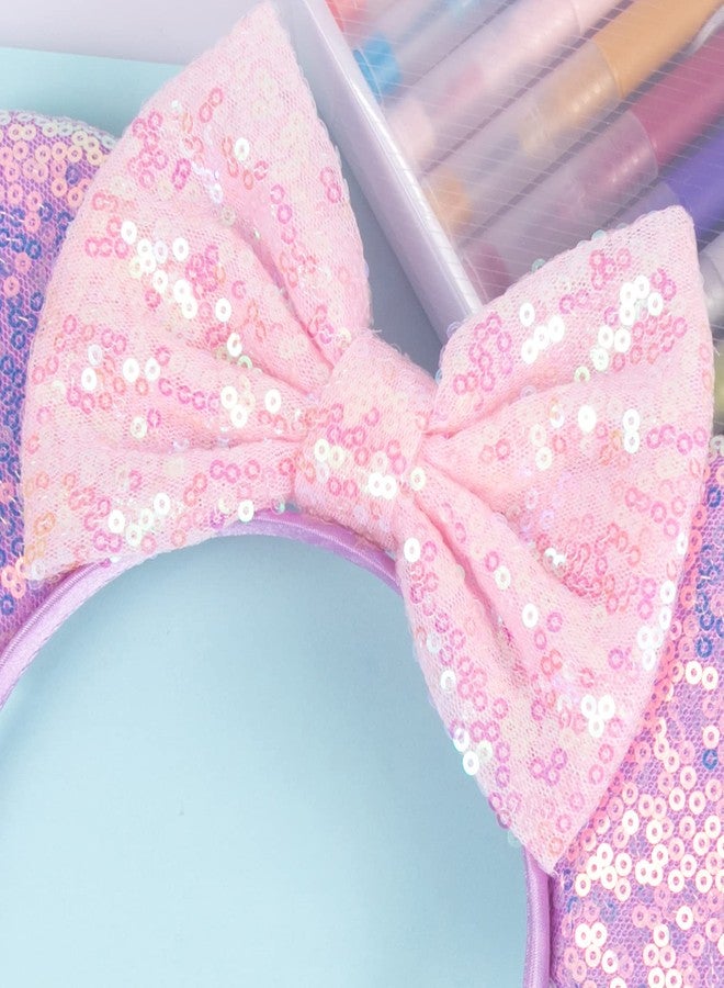 CHuangQi Mouse Ears Headbands with Shiny Bow, Double-sided Sequins Glitter Hair Band, for Birthday Party, Celebration or Event (XC5) - Image 5