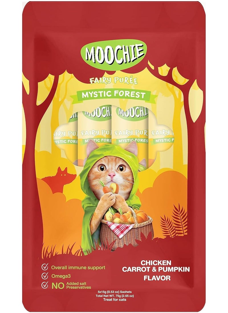 MOOCHIE Cat Wet Treat With Chicken, Carrot And Pumpkin Flavor For Kitten And Adult Cats,5x15g , With Omega 3.  - Image 1