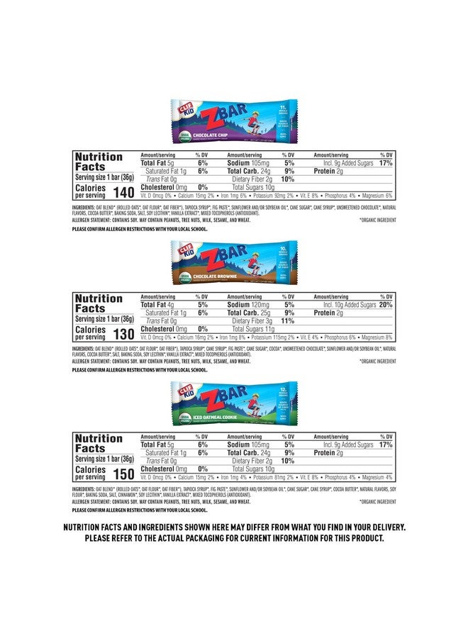 كليف كيد زد بار CLIF Kid Zbar وZbar Protein - مجموعة متنوعة - ألواح وجبات خفيفة من الحبوب الكاملة - مصنوعة من الشوفان العضوي - خالية من الكائنات المعدلة وراثيًا - 1.27 أونصة (16 قطعة) - Image 5