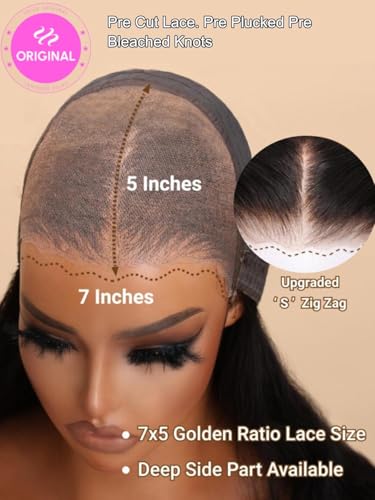 UNICE Bye Bye Knots Wig Body Wave 7x5 Pre Cut HD Lace Front Wigs Human Hair with Elastic Drawstring Balayage Brown Glueless Wig Pre Plucked Bleached Knots Natural Hairline 150% Density 20 Inch - Image 5