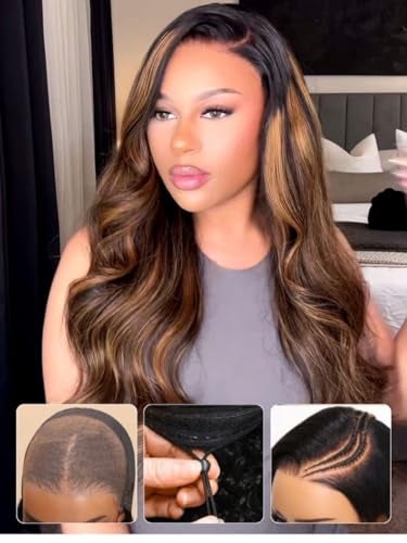 UNICE Bye Bye Knots Wig Body Wave 7x5 Pre Cut HD Lace Front Wigs Human Hair with Elastic Drawstring Balayage Brown Glueless Wig Pre Plucked Bleached Knots Natural Hairline 150% Density 20 Inch - Image 3