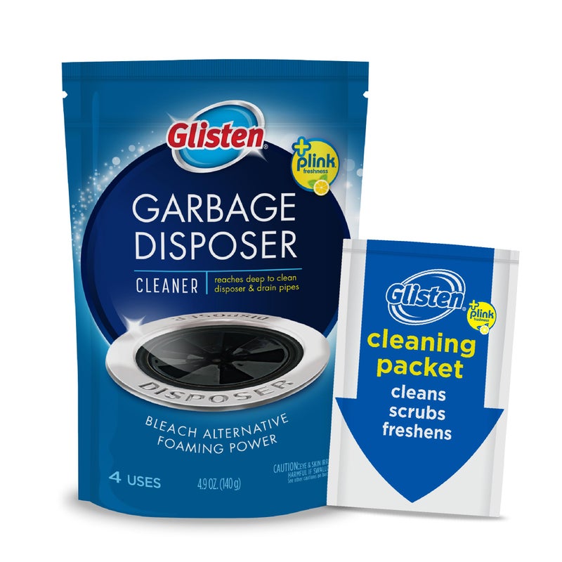Glisten Garbage Disposer Cleaner and Freshener, Sink Disposal Odor Eliminator with Foaming Action, Lemon Scent, 4 Packets - Image 1